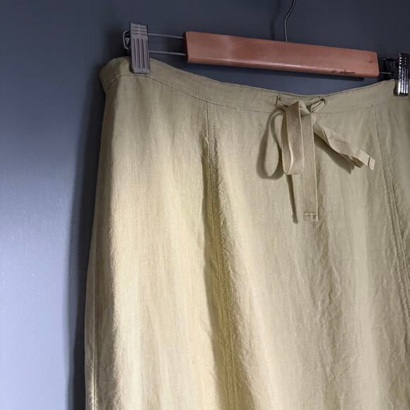 LINDEN HILL Women's 14 Green Linen Midi Skirt Embroidered 90's Side Slit Summer - Picture 7 of 7